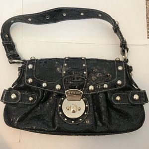 Guess black patent leather studded purse